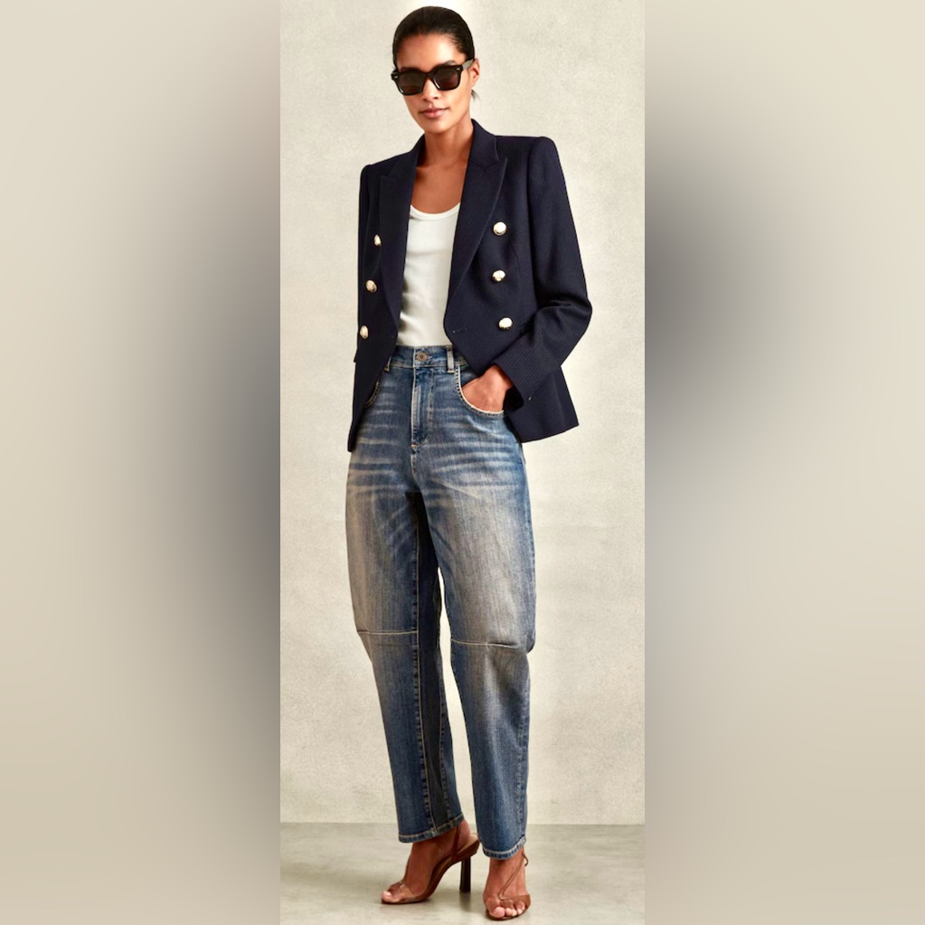 Reiss Women’s Mid Blue Mahni Barrel-Leg Mid-Rise Denim Jeans Size 26 R